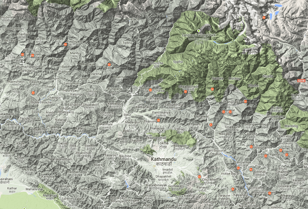 מוקדי הרעש העיקרי ורעשי משנה בנפאל