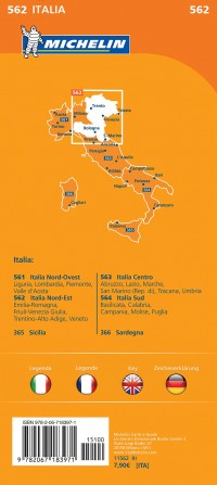 מפת איטליה 562 צפון מזרח - ונטו, אמיליה רומאנה, טרנטינו מישלן  - עטיפה אחורית